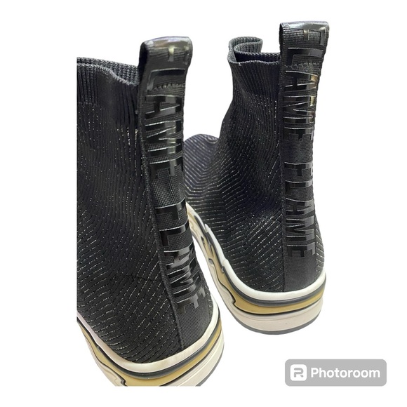 NWOT Sandro Paris Flame Knit Sneaker Booties Size 39 Black with Gold Threads - Picture 8 of 10